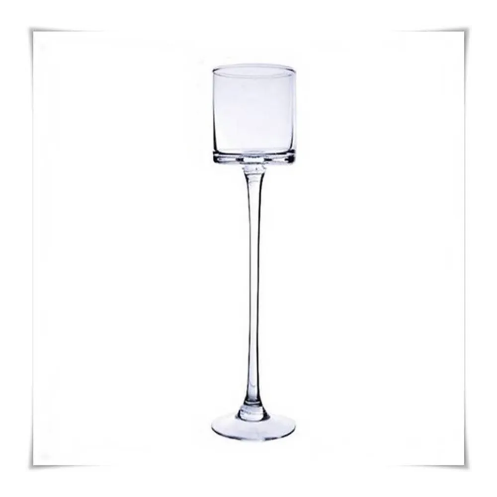 Świecznik szklany na nóżce, kielich cylinder 807 H-40 cm D-8 cm